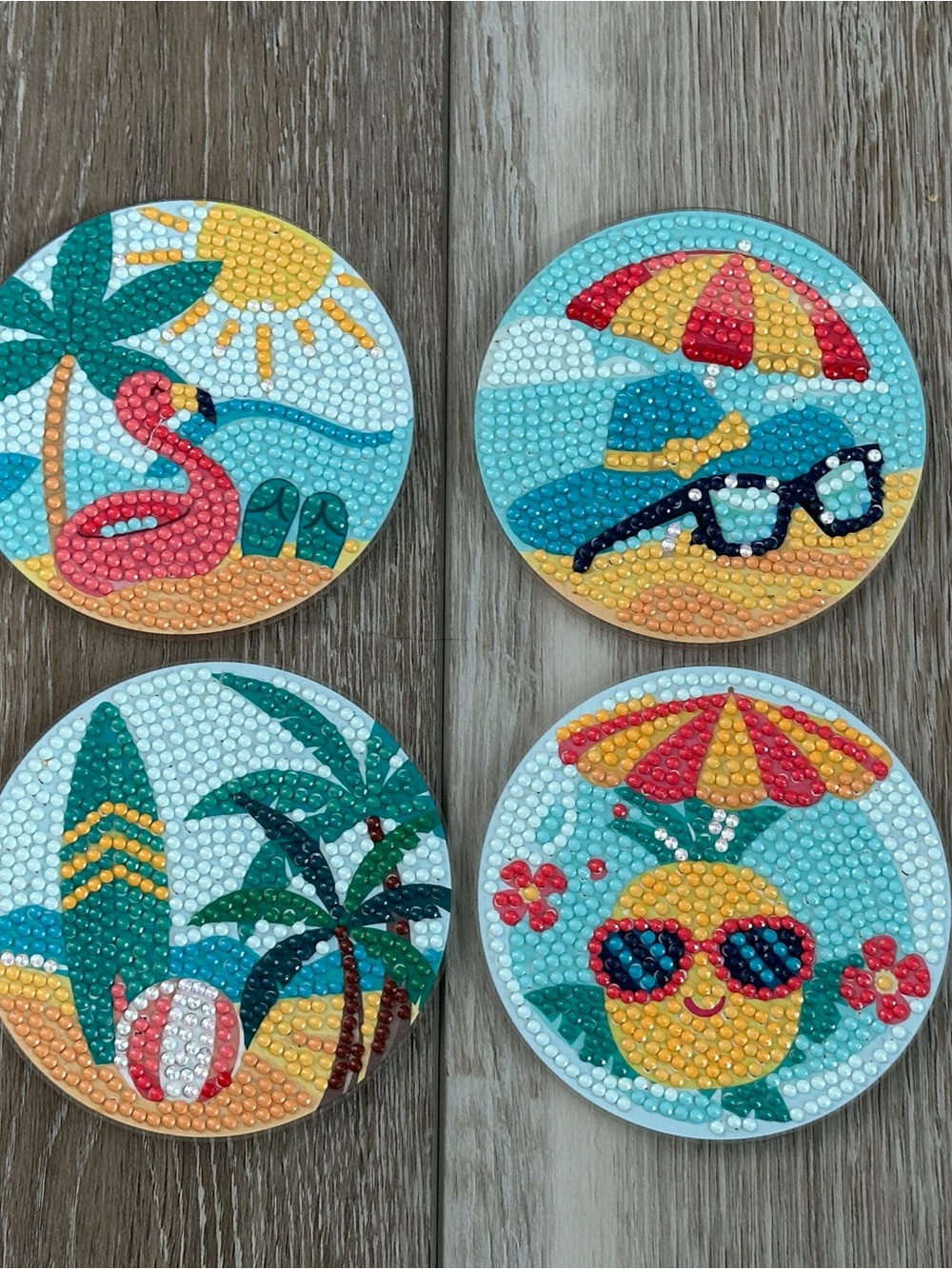 NWT Set of 4 Diamond Painting Coasters Sip Into Summer Beachy Coastal